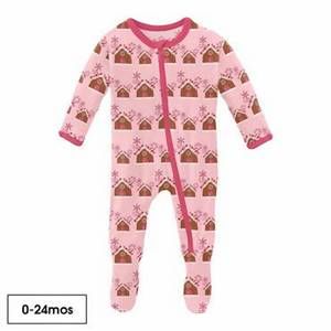 NEW KICKEE infant girls zipper footie in lotus gingerbread